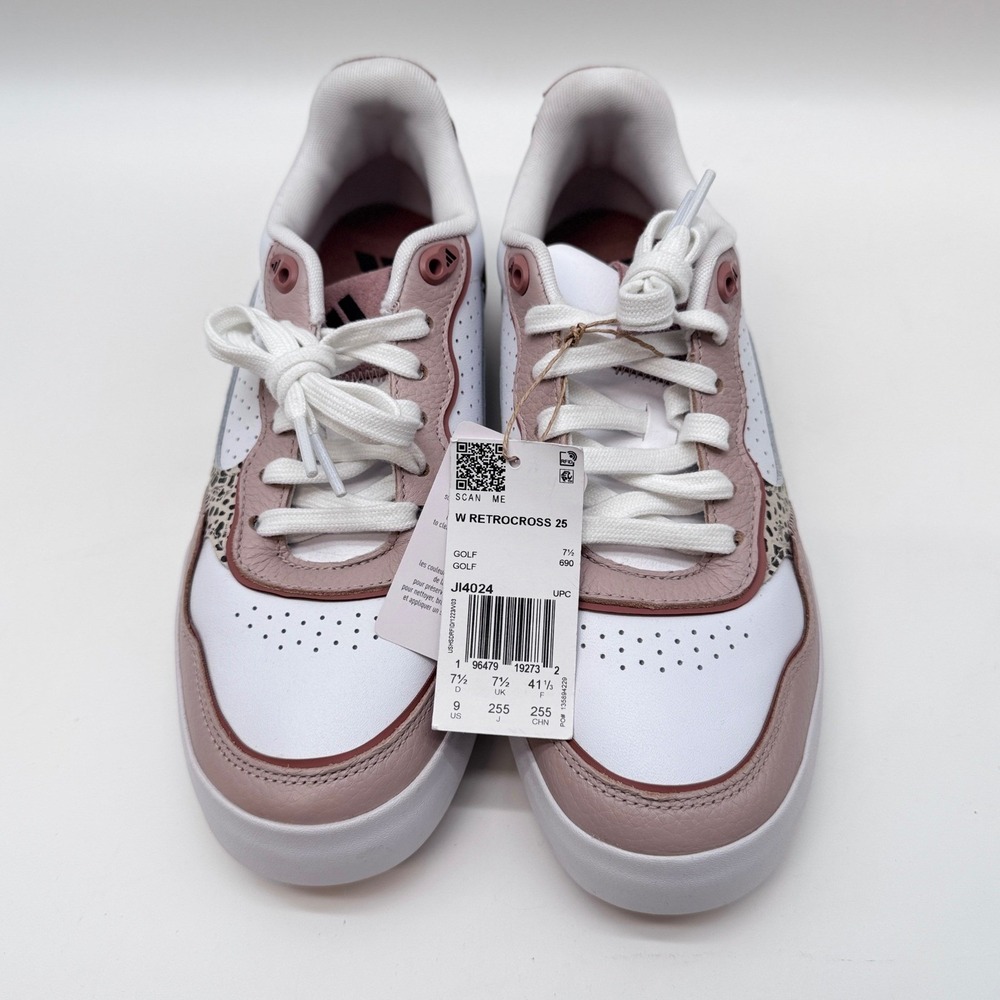 Adidas Retrocross 25 Golf Shoes Womens 9 White Mauve Leopard Spikeless